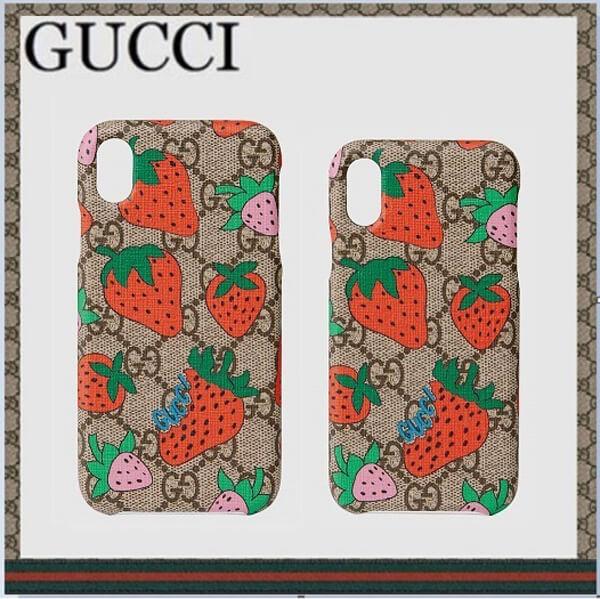 新作 GUCCI★グッチ ケース コピー ストロベリー iPhone X/XS XR  587678 G3E0T 8919